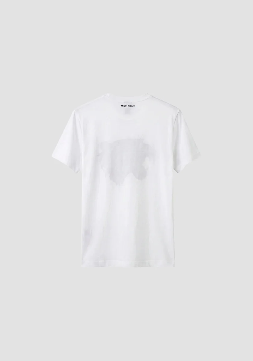 Camiseta color crema regular fit con estampado flocado tiger 
