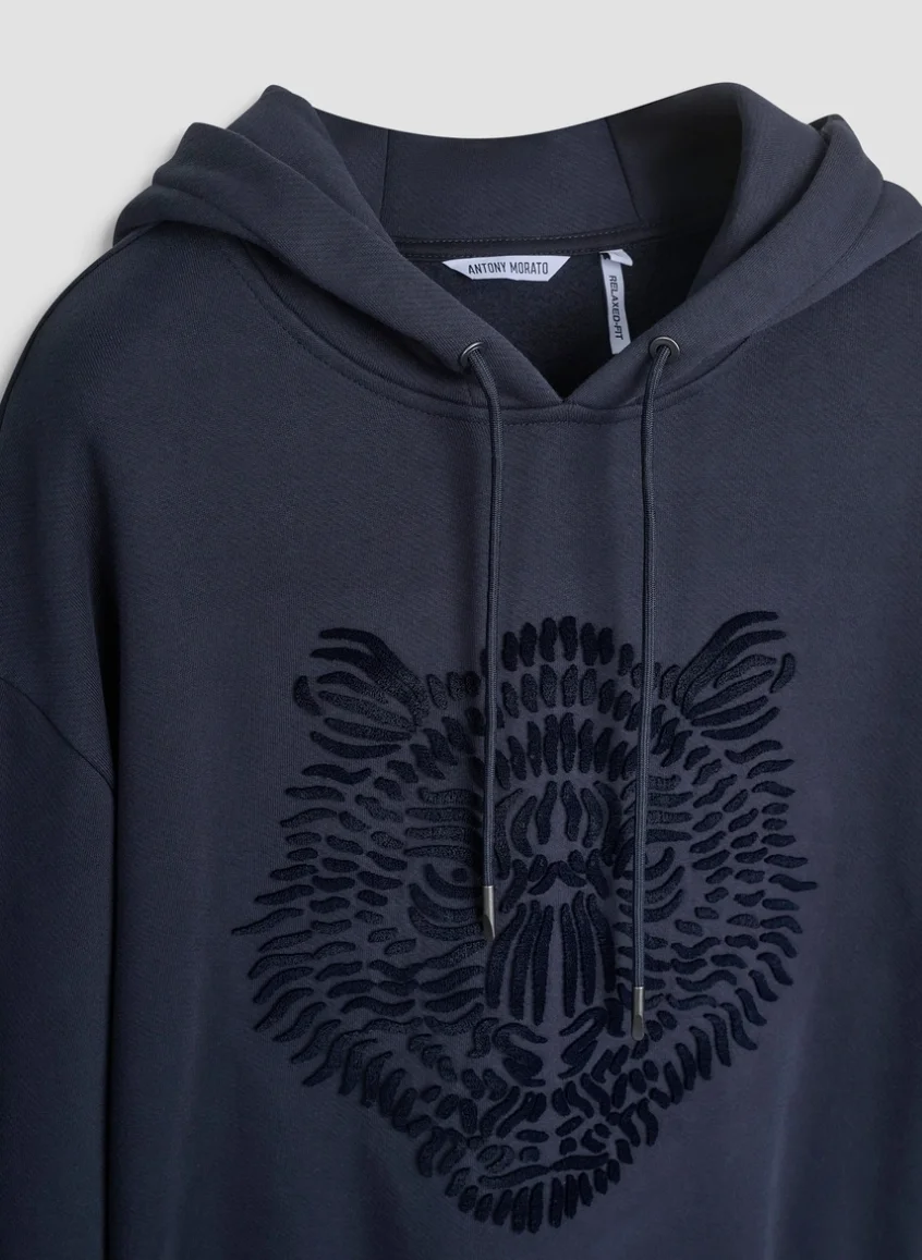 SUDADERA ANTONY MORATO CON CAPUCHA REGULAR FIT EN MEZCLA DE ALGODÓN AZUL
