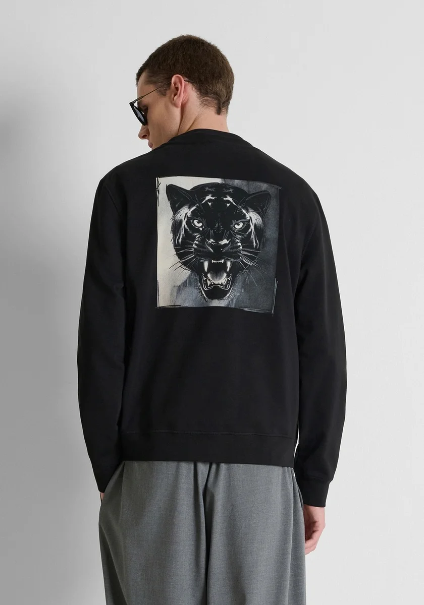 Sudadera Morato negra regular fit en mezcla de algodón con estampado tigre en el hombro y logo