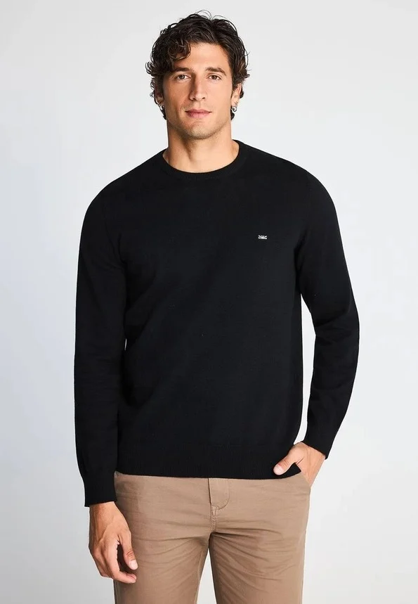 Jersey funky Buddha de punto con cuello redondo y remates acanalados negro