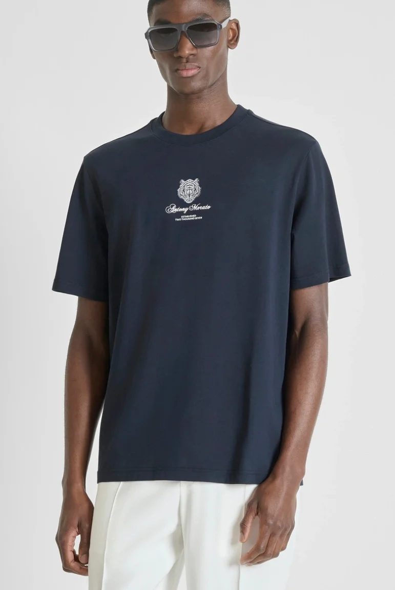CAMISETA MARATO DE AJUSTE RELAJADO EN JERSEY DE ALGODÓN CON DOBLE ESTAMPADO