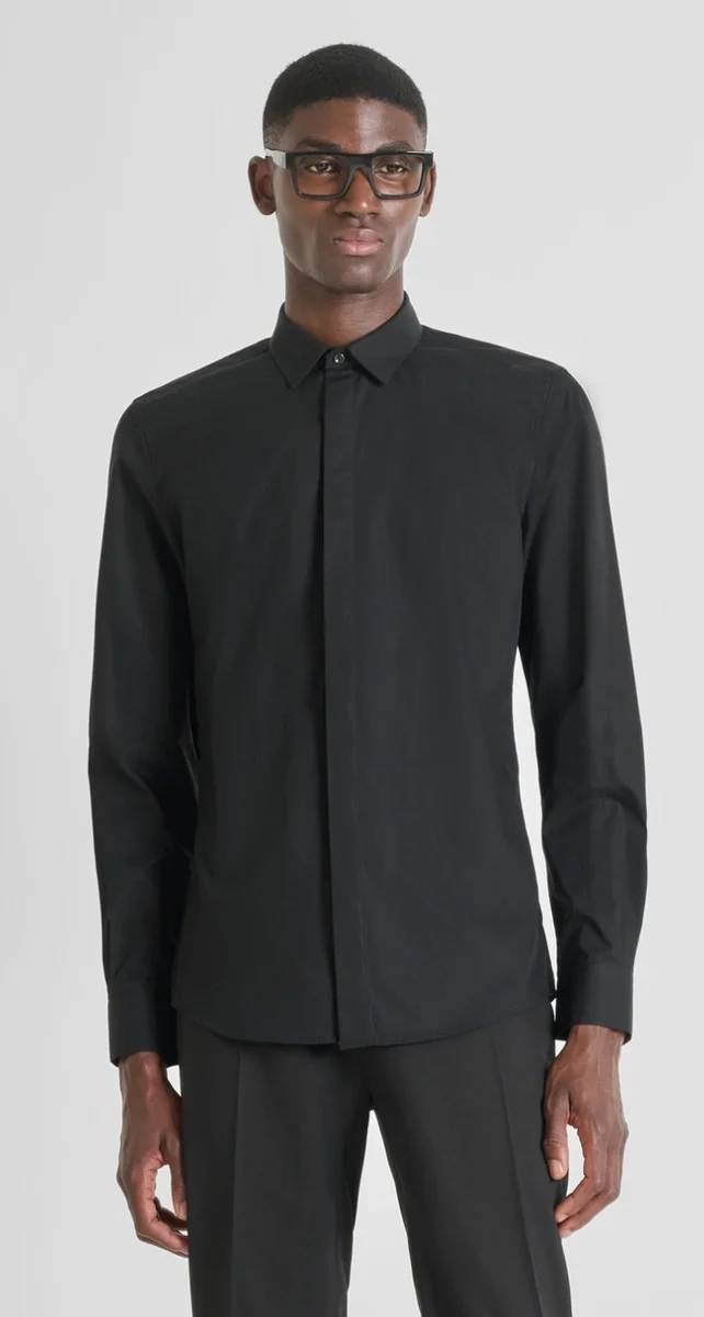 CAMISA ANTONY MORATO SLIM FIT «LONDON» EN ALGODÓN EASY IRON CON BOTÓN OCULTO BLACK